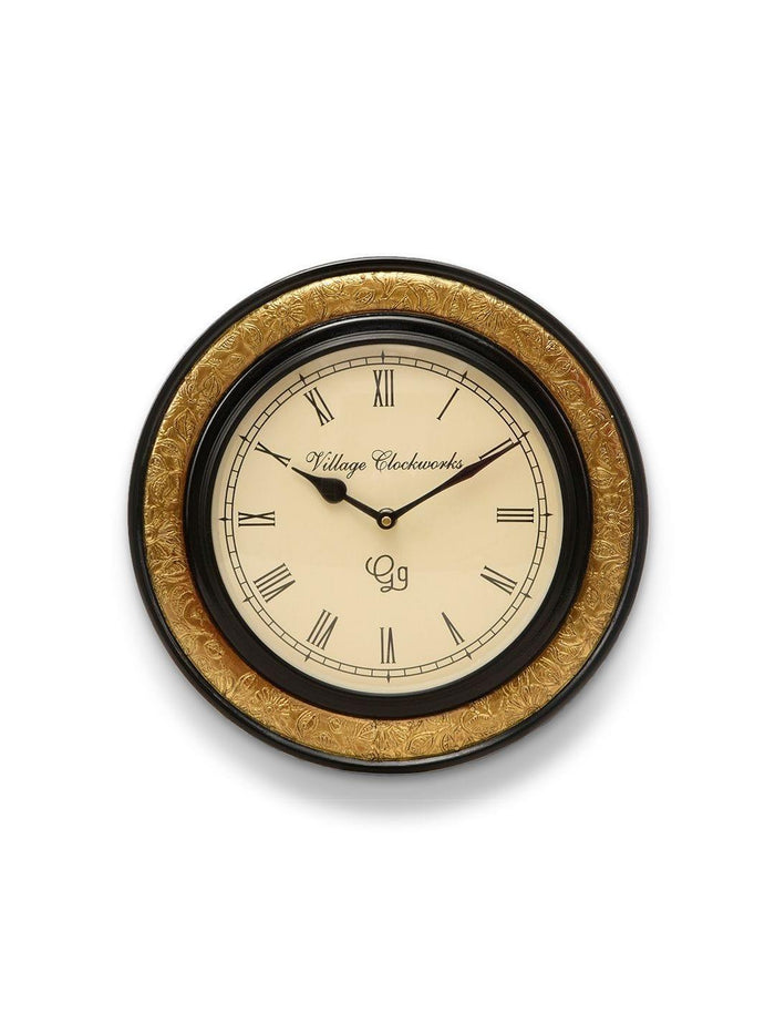 Round Embossed Brass 12 Inches Wall Clock - Ouch Cart