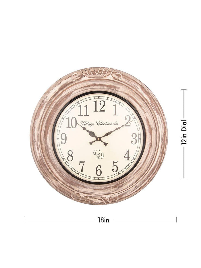 Round Wooden Distress White 18 Inches Wall Clock - Ouch Cart