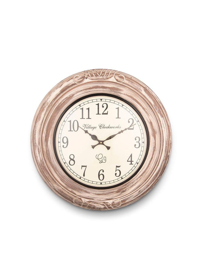 Round Wooden Distress White 18 Inches Wall Clock - Ouch Cart