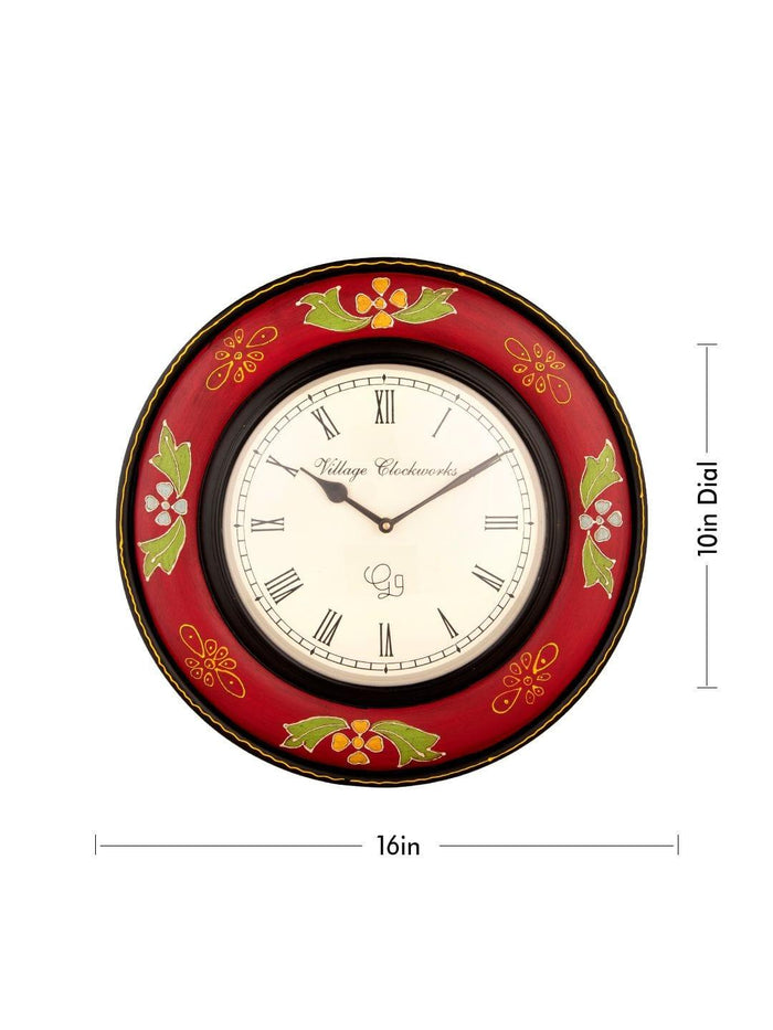 Round Wooden Handpainted 16 Inches Wall Clock - Ouch Cart
