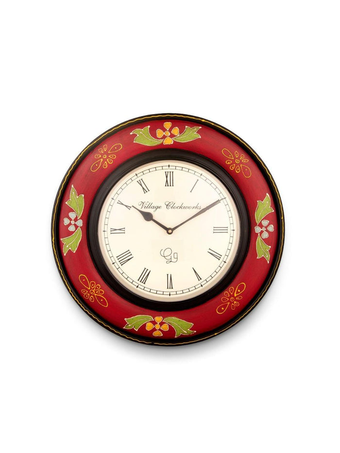 Round Wooden Handpainted 16 Inches Wall Clock - Ouch Cart