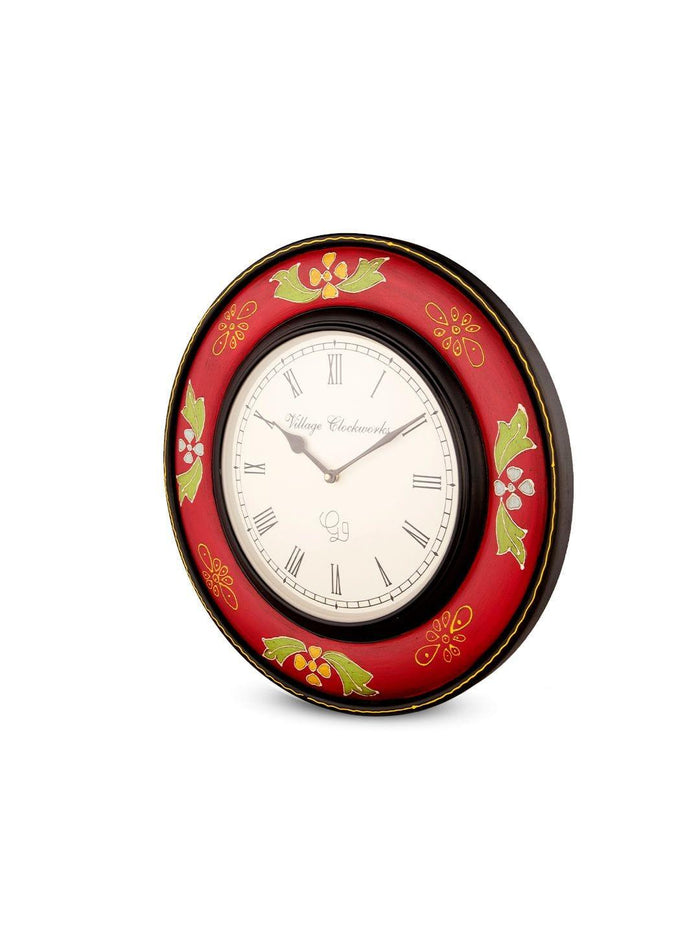 Round Wooden Handpainted 16 Inches Wall Clock - Ouch Cart