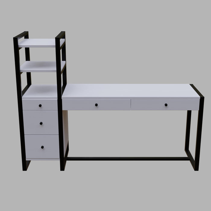 Rubi Study Table with drawers & storage shelves in white finish - Ouch Cart
