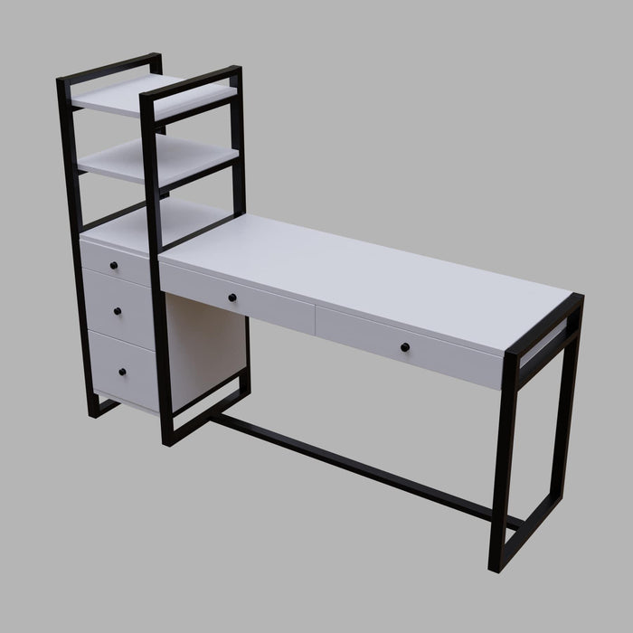 Rubi Study Table with drawers & storage shelves in white finish - Ouch Cart