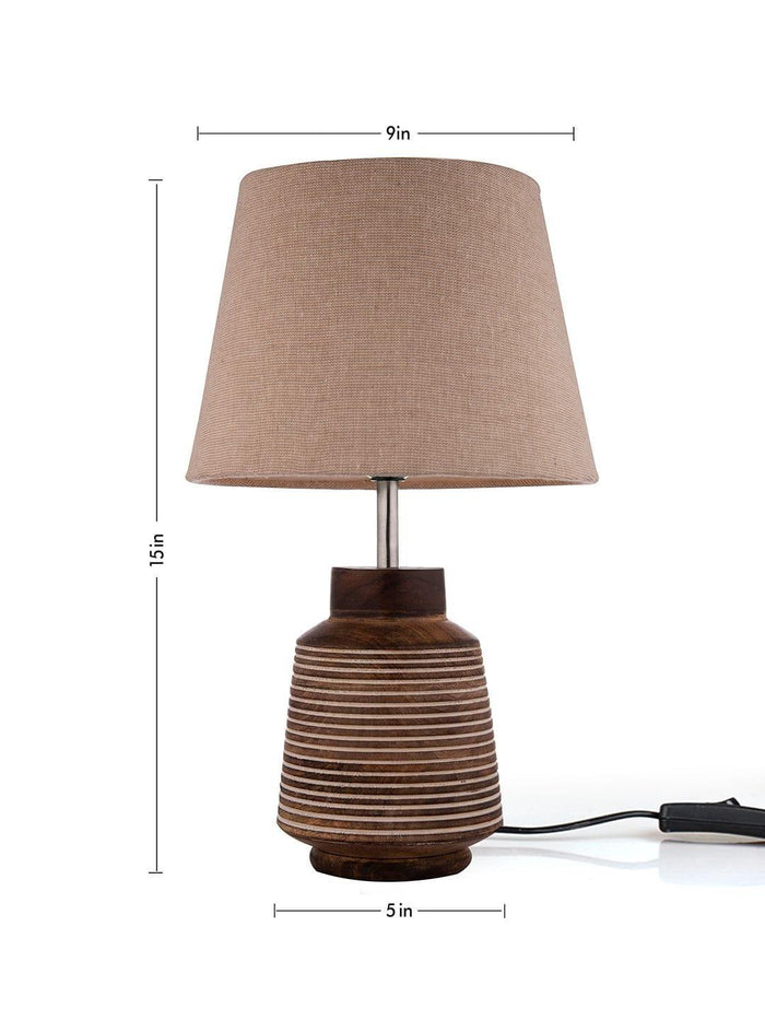 Rustic Ridged Wooden Lamp with Samre Brown Shade - Ouch Cart