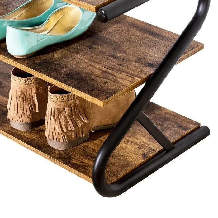 Rustic Z-Frame 3-Level 9 Pair Shoe Rack - Ouch Cart