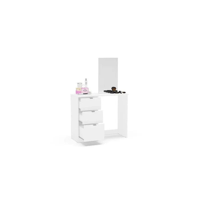 Saihemei White Vanity Table with Mirror, Vanity Mirror Desk for Bedroom, Vanity Desk with 3 Storage Drawers for Women - Ouch Cart