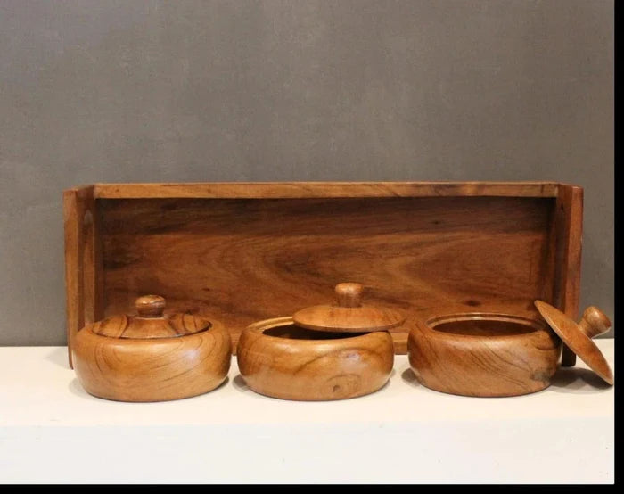 SERVING POTS WITH TRAY II WOODEN REFRESHMENT JARS II WOODEN - Ouch Cart
