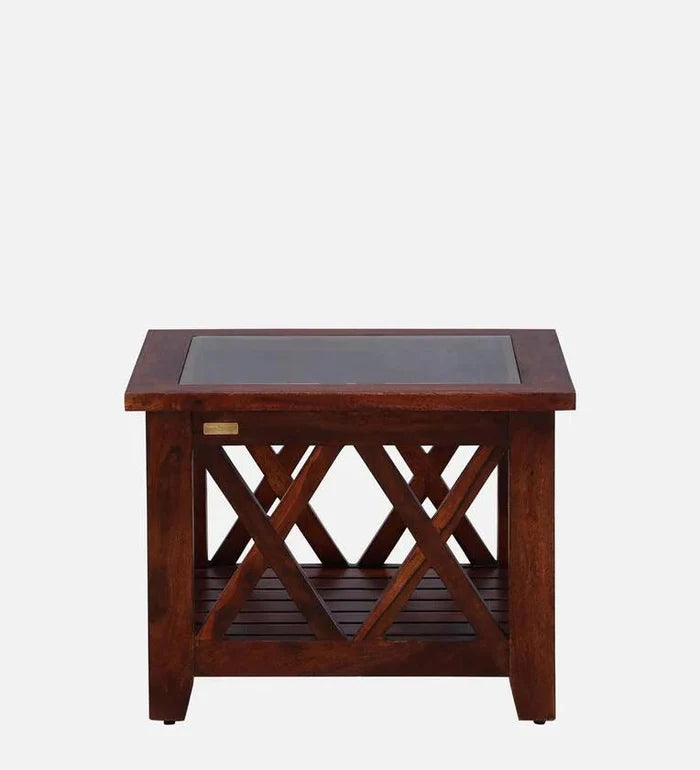 Sheesham M Wood Coffee Table in Scratch Resistant Honey Oak Finish With Glass Top - Ouch Cart