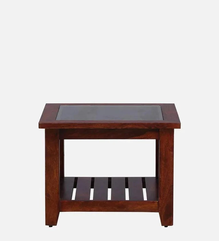 Sheesham M Wood Coffee Table in Scratch Resistant Honey Oak Finish With Glass Top - Ouch Cart