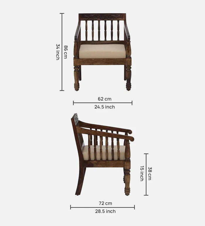 Sheesham Wood 1 Seater Sofa In Provincial Teak Finish - Ouch Cart
