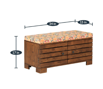 Sheesham Wood 2 Door Shoe Rack With Seating In Brown Finish - Ouch Cart