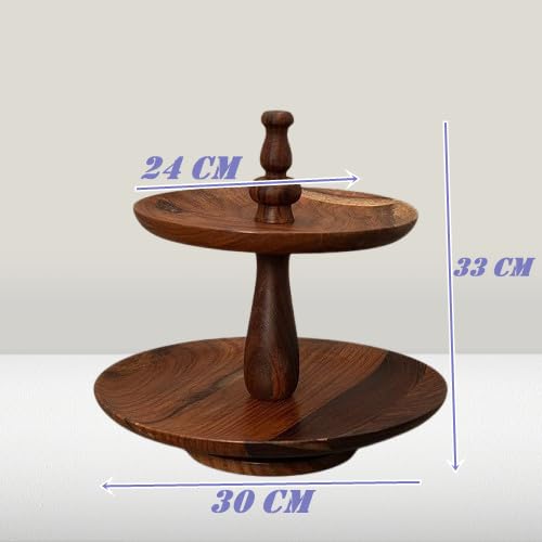 Sheesham Wood 2-Tier Cake Stand – Rustic Wooden Dessert & Cupcake Display for Table Decor OUCH CART