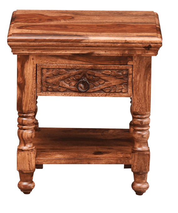 Sheesham Wood Bed Side Table In Pre-Assembles State For Bed Room Solid Wood Bedside Table with Drawer - Ouch Cart