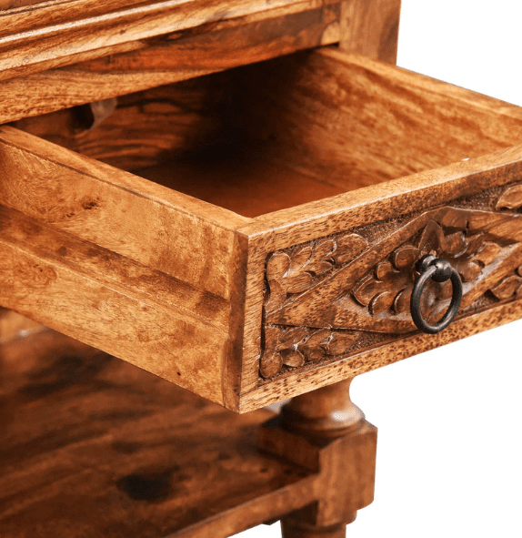 Sheesham Wood Bed Side Table In Pre-Assembles State For Bed Room Solid Wood Bedside Table with Drawer - Ouch Cart