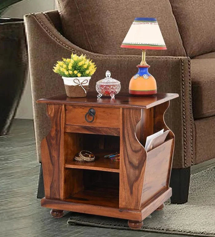 Sheesham Wood Bedside Table In Brown Colour - Ouch Cart