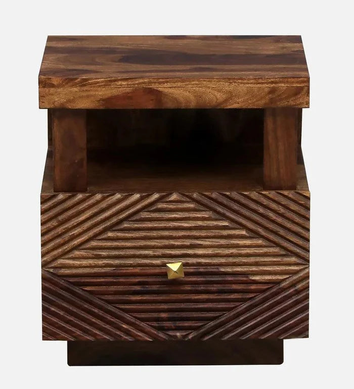 Sheesham Wood Bedside Table In Provincial Teak Finish With Drawers - Ouch Cart