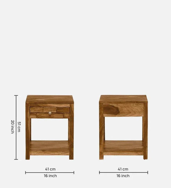 Sheesham Wood Bedside Table In Rustic Teak Finish - Ouch Cart
