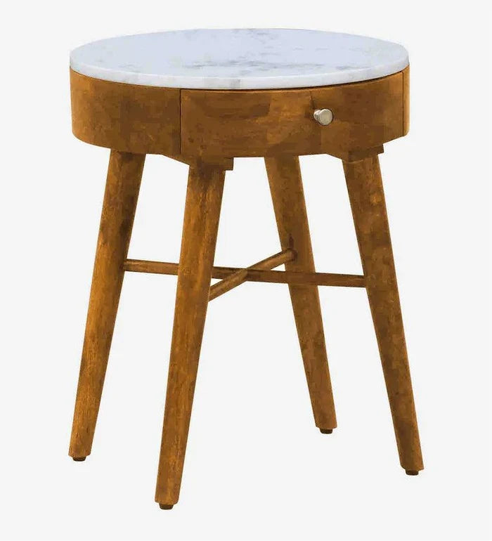 Sheesham Wood Bedside Table in Scratch Resistant Rustic Teak Finish With Drawer - Ouch Cart