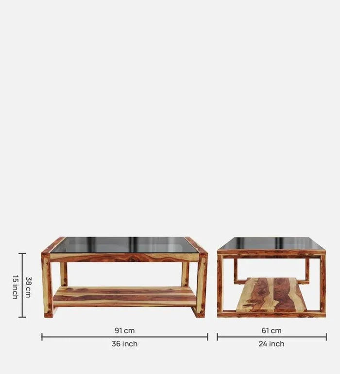 Sheesham Wood Coffee Table In Natural Teak Colour - Ouch Cart
