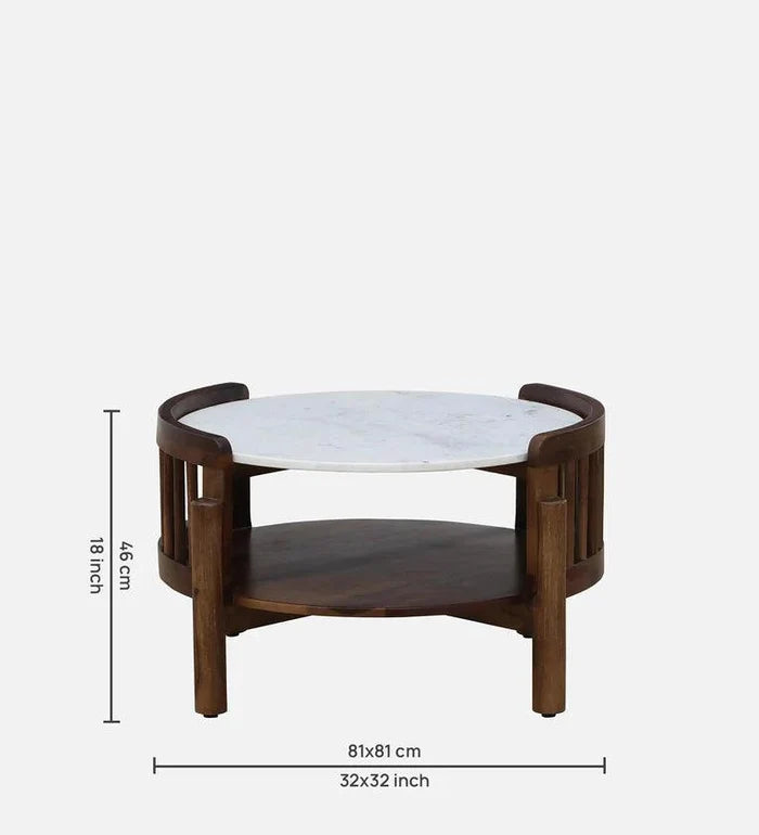 Sheesham Wood Coffee Table In Provincial Teak Finish With Marble Top - Ouch Cart