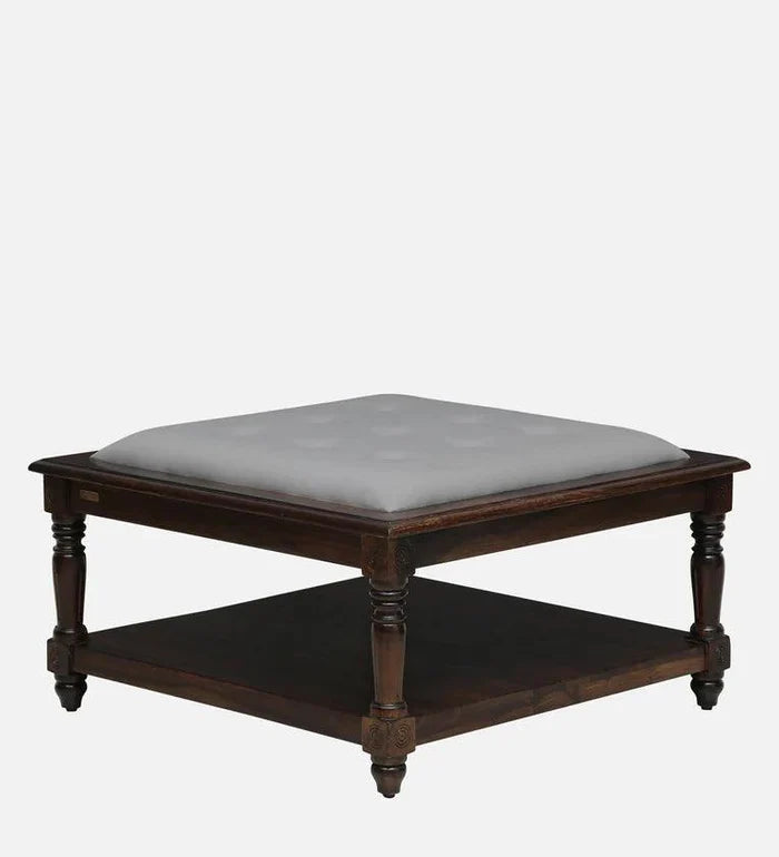 Sheesham Wood Coffee Table In Provincial Teak With Upholstered Top - Ouch Cart