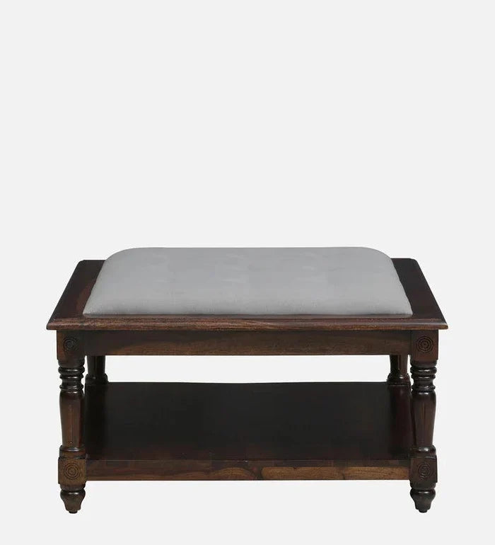 Sheesham Wood Coffee Table In Provincial Teak With Upholstered Top - Ouch Cart