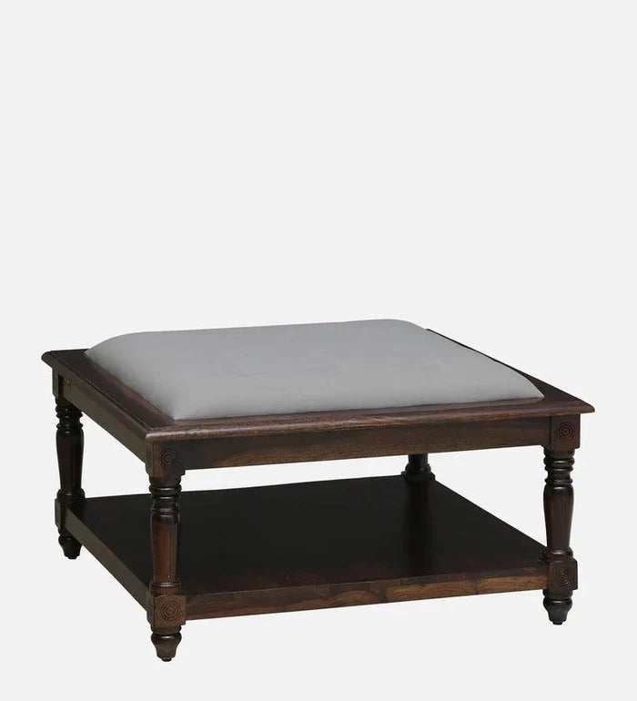 Sheesham Wood Coffee Table In Provincial Teak With Upholstered Top - Ouch Cart