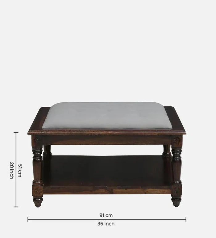 Sheesham Wood Coffee Table In Provincial Teak With Upholstered Top - Ouch Cart
