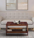 Sheesham Wood Coffee Table In Scratch Resistant Provincial Teak Finish With Shelf - Ouch Cart