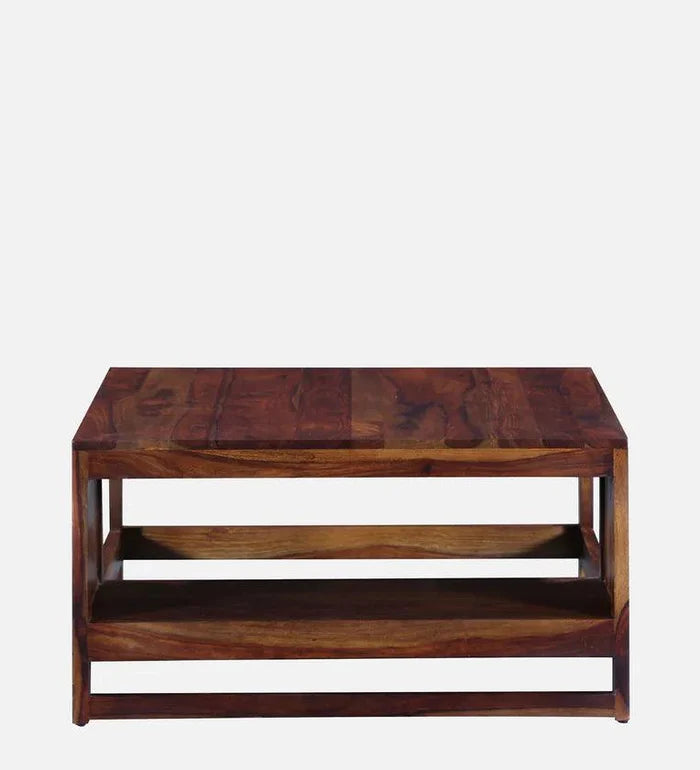 Sheesham Wood Coffee Table In Scratch Resistant Provincial Teak Finish With Shelf - Ouch Cart