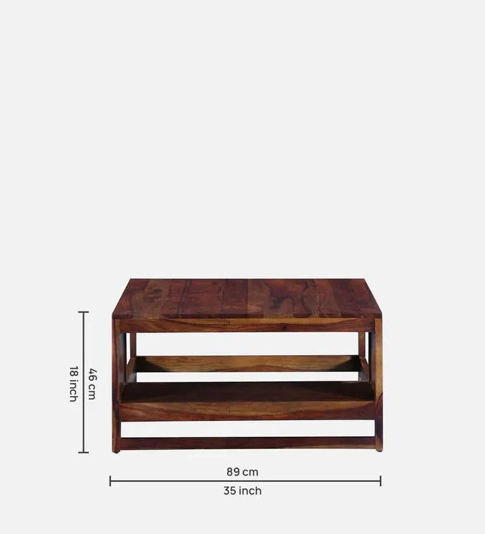Sheesham Wood Coffee Table In Scratch Resistant Provincial Teak Finish With Shelf - Ouch Cart