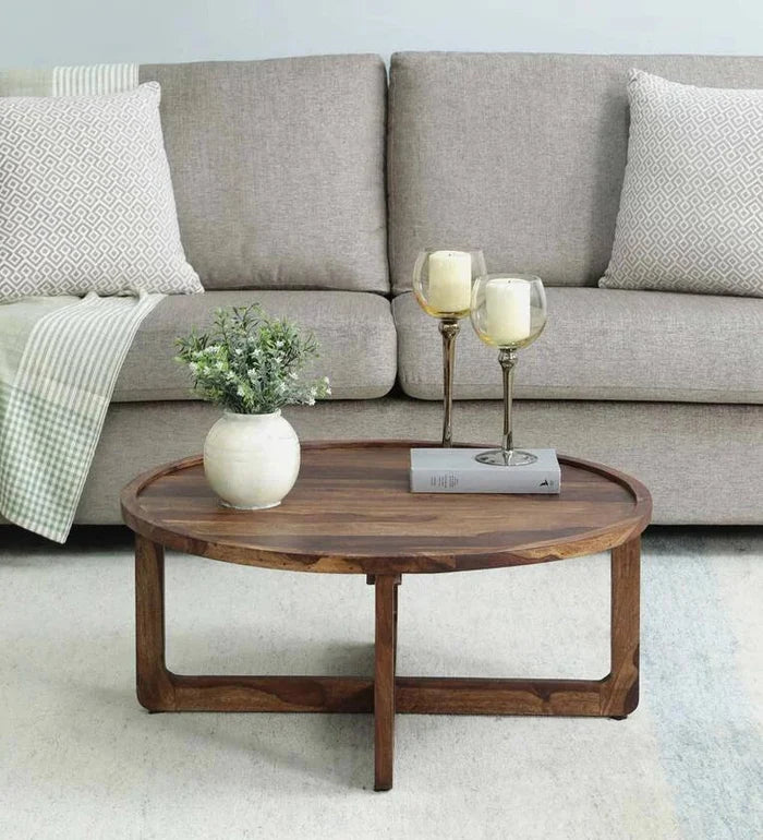 Sheesham Wood Coffee Table In Scratch Resistant Rustic Teak Finish - Ouch Cart
