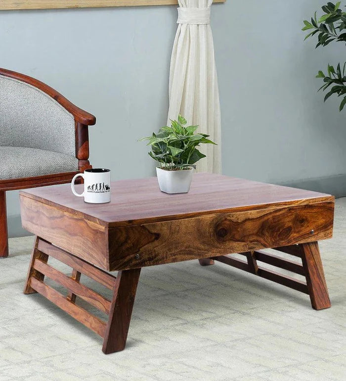 Sheesham Wood Coffee Table in Teak Finish - Ouch Cart