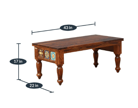 Sheesham Wood Coffee Table with Two Stools (Walnut Finish) - Ouch Cart