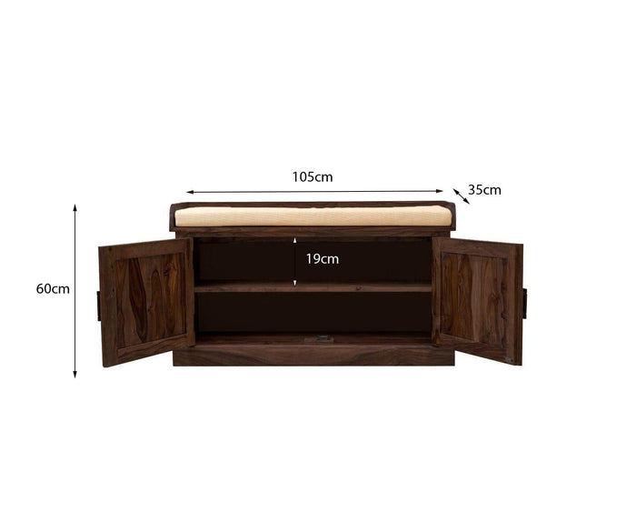 Sheesham Wood Hallway Storage Shoerack In Honey Finish - Ouch Cart