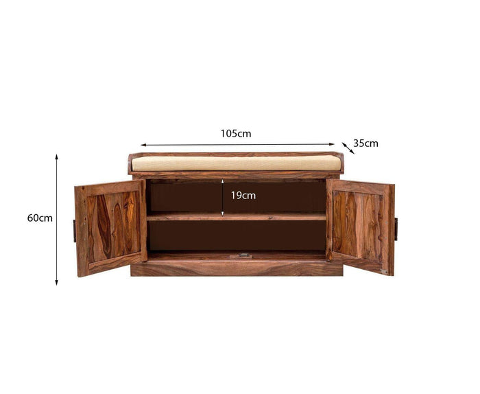 Sheesham Wood Hallway Storage Shoerack In Honey Finish - Ouch Cart