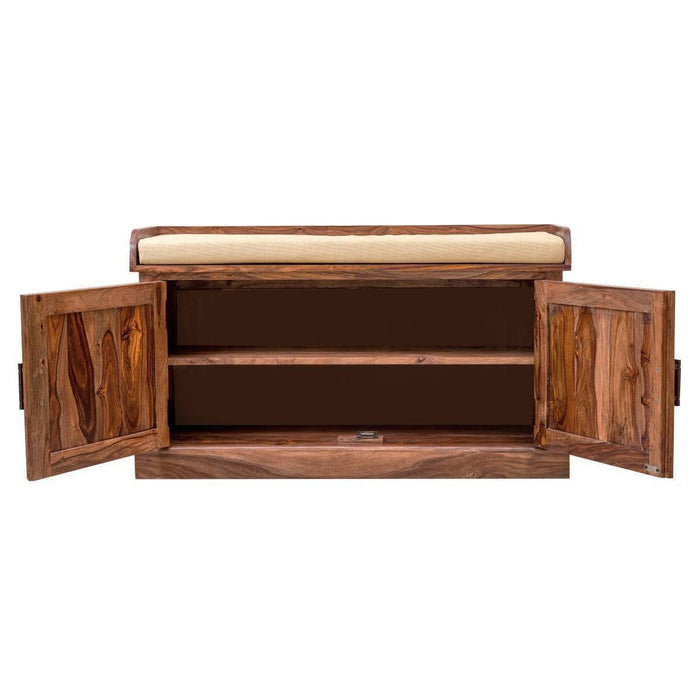Sheesham Wood Hallway Storage Shoerack In Honey Finish - Ouch Cart