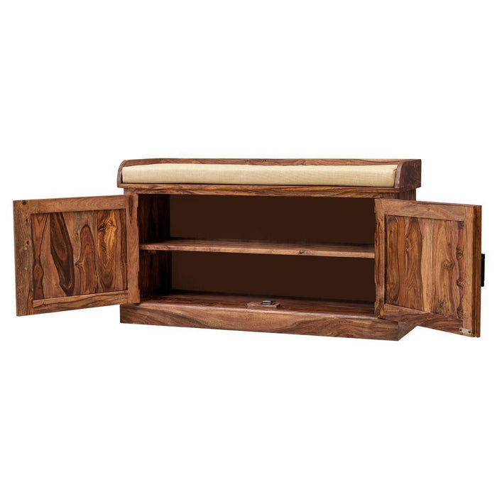 Sheesham Wood Hallway Storage Shoerack In Honey Finish - Ouch Cart