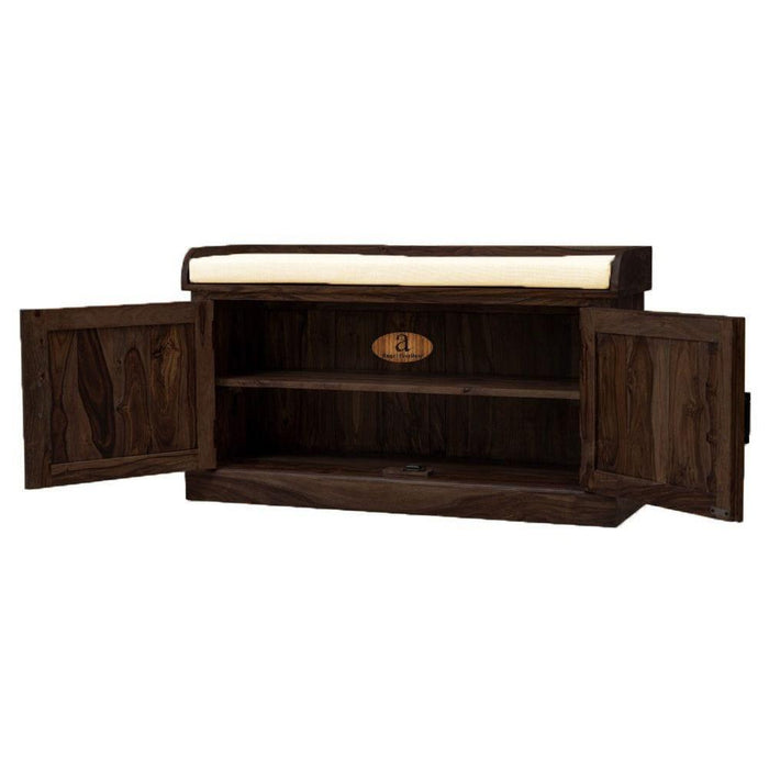 Sheesham Wood Hallway Storage Shoerack In Walnut Finish - Ouch Cart