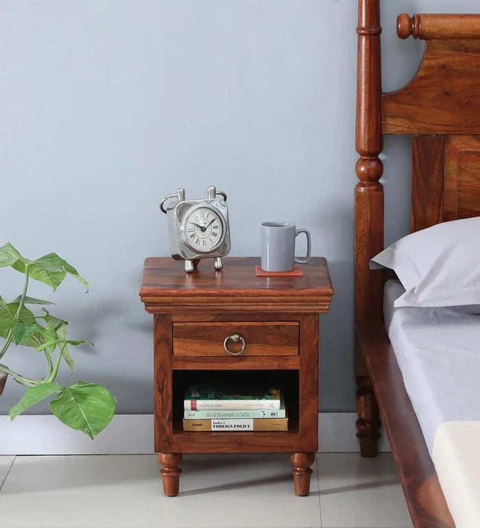 Sheesham Wood Night Stand in Scratch Resistant Honey Oak Finish - Ouch Cart