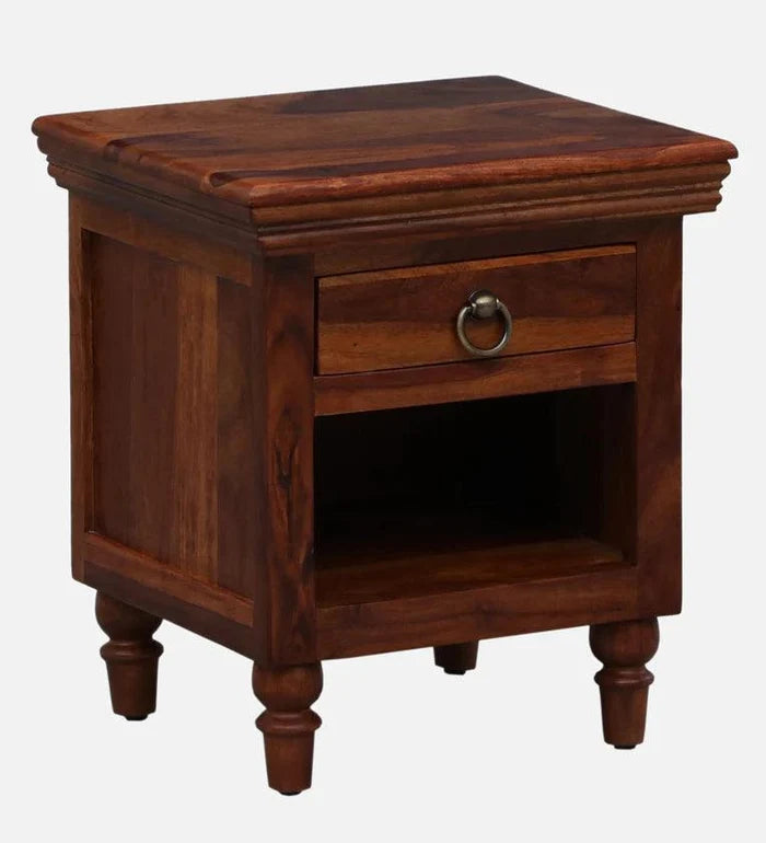Sheesham Wood Night Stand in Scratch Resistant Honey Oak Finish - Ouch Cart