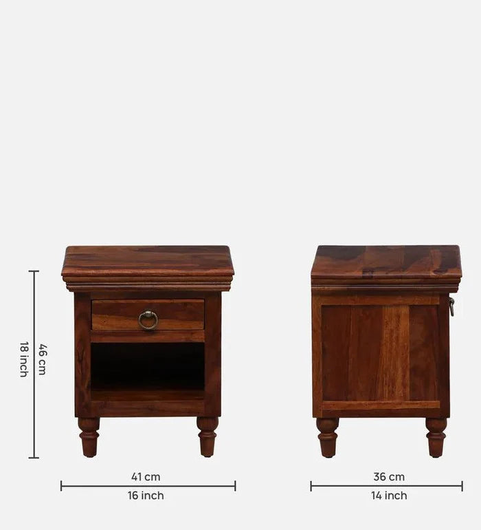 Sheesham Wood Night Stand in Scratch Resistant Honey Oak Finish - Ouch Cart