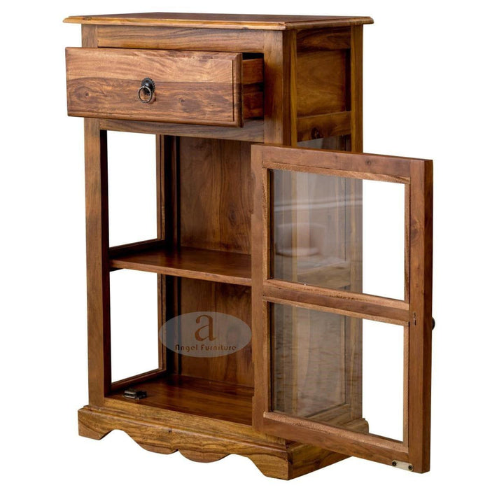 Sheesham Wood One Drawer Crockery Cabinet Small In Honey Finish - Ouch Cart