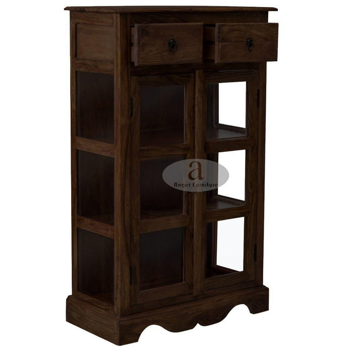 Sheesham Wood One Drawer Crockery Cabinet Small In Walnut Finish - Ouch Cart