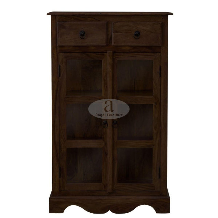 Sheesham Wood One Drawer Crockery Cabinet Small In Walnut Finish - Ouch Cart