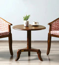 Sheesham Wood Round Coffee Table in Scratch Resistant Rustic Teak Finish - Ouch Cart