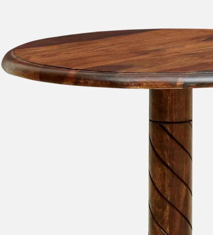 Sheesham Wood Round Coffee Table in Scratch Resistant Rustic Teak Finish - Ouch Cart