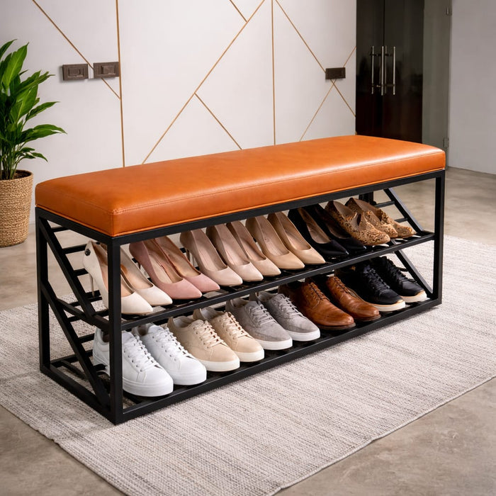 Shoe Rack Bench with Cushion – 2-Tier Storage Organizer Seat for Entryway, Bedroom & Living Room OUCH CART