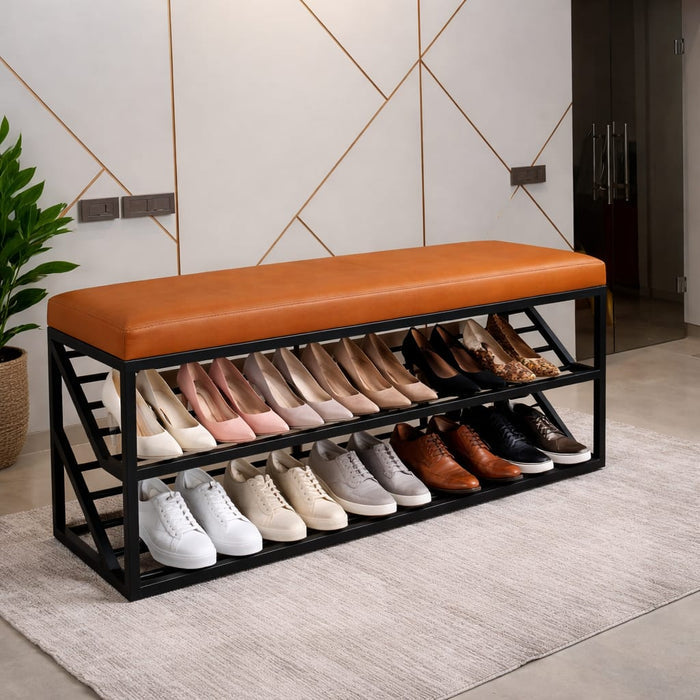 Shoe Rack Bench with Cushion – 2-Tier Storage Organizer Seat for Entryway, Bedroom & Living Room OUCH CART